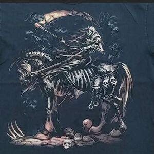 Vintage 2000s Skulbone Skeleton Reaper Graphic Tee XL Y2K Mall Goth Horror